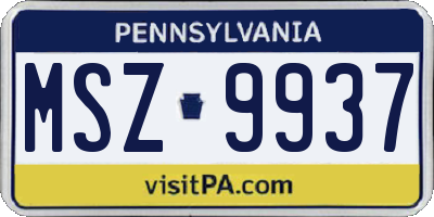 PA license plate MSZ9937