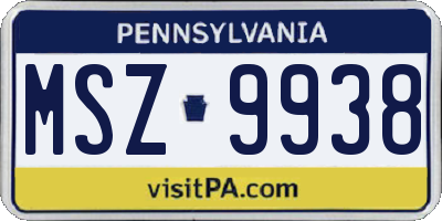 PA license plate MSZ9938