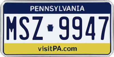 PA license plate MSZ9947