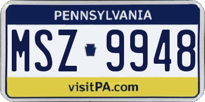 PA license plate MSZ9948
