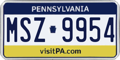 PA license plate MSZ9954
