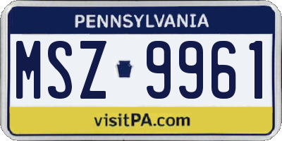 PA license plate MSZ9961