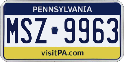 PA license plate MSZ9963