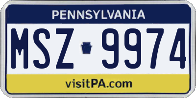 PA license plate MSZ9974