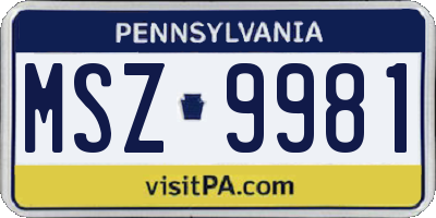 PA license plate MSZ9981