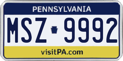 PA license plate MSZ9992