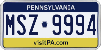 PA license plate MSZ9994