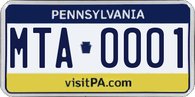 PA license plate MTA0001