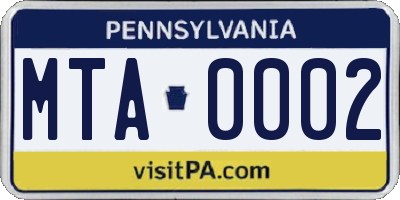 PA license plate MTA0002