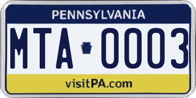 PA license plate MTA0003