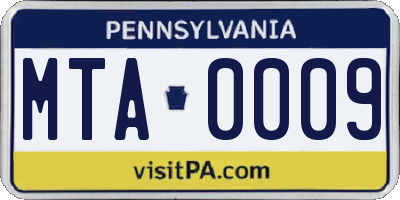 PA license plate MTA0009