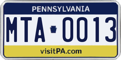 PA license plate MTA0013