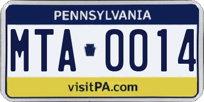 PA license plate MTA0014