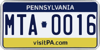 PA license plate MTA0016