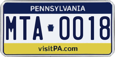 PA license plate MTA0018