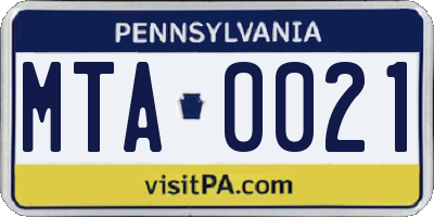 PA license plate MTA0021