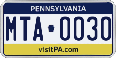 PA license plate MTA0030