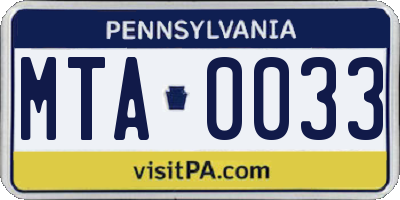 PA license plate MTA0033