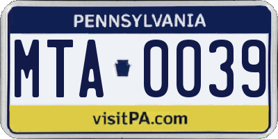 PA license plate MTA0039