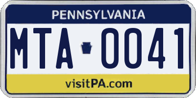 PA license plate MTA0041