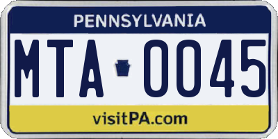 PA license plate MTA0045