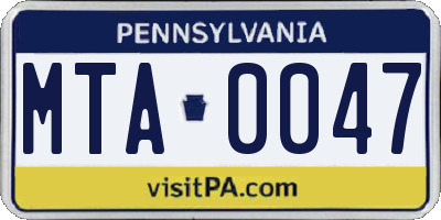 PA license plate MTA0047
