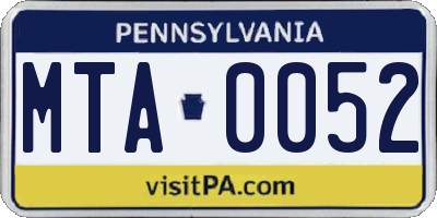 PA license plate MTA0052