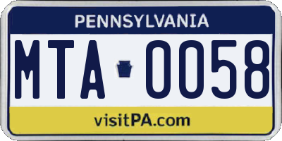 PA license plate MTA0058