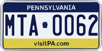 PA license plate MTA0062