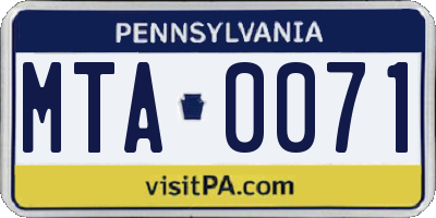 PA license plate MTA0071