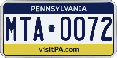 PA license plate MTA0072