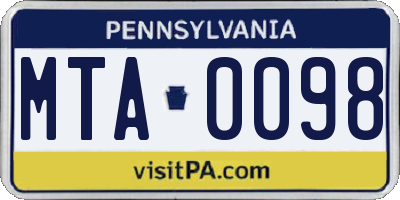 PA license plate MTA0098