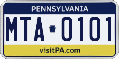 PA license plate MTA0101