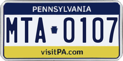 PA license plate MTA0107