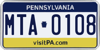 PA license plate MTA0108