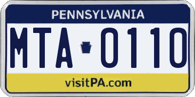 PA license plate MTA0110