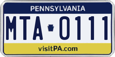 PA license plate MTA0111