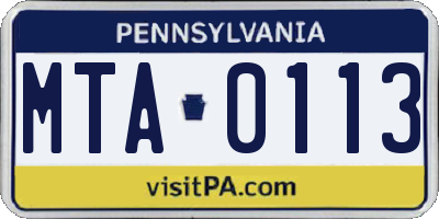 PA license plate MTA0113