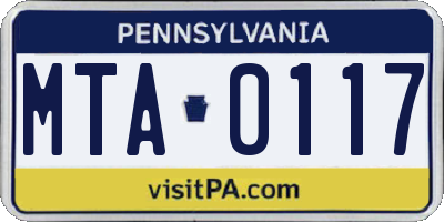 PA license plate MTA0117