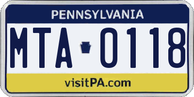 PA license plate MTA0118