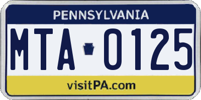 PA license plate MTA0125