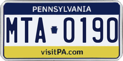 PA license plate MTA0190