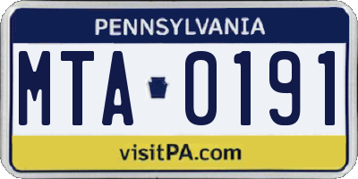 PA license plate MTA0191
