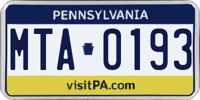 PA license plate MTA0193