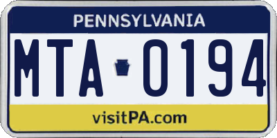 PA license plate MTA0194