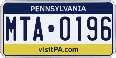 PA license plate MTA0196