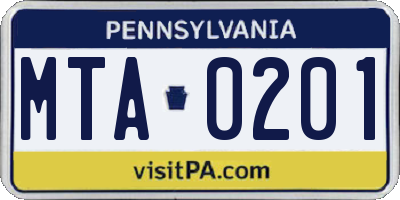 PA license plate MTA0201