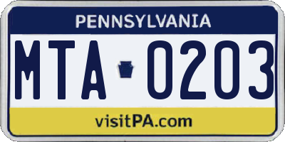 PA license plate MTA0203