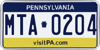 PA license plate MTA0204