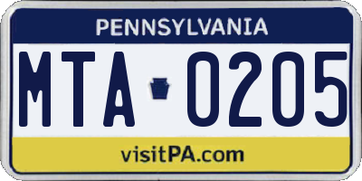 PA license plate MTA0205